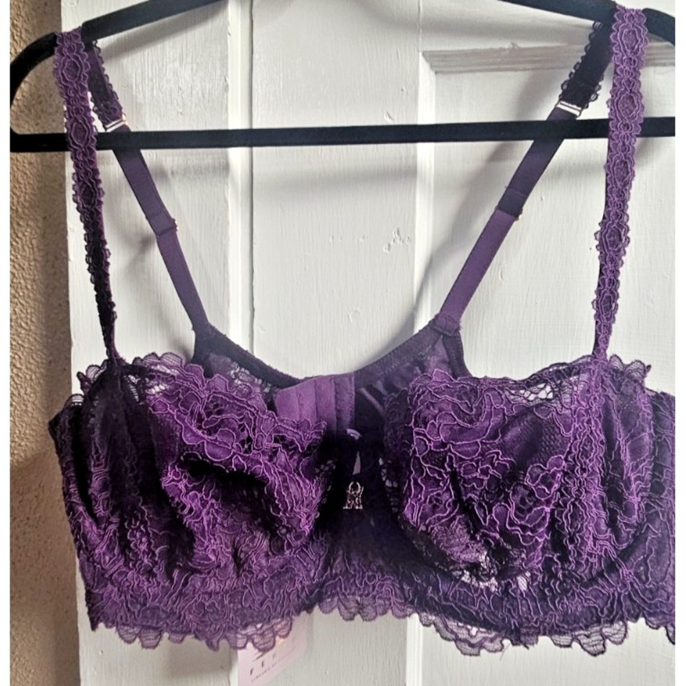 NWT Savage X Fenty by Rihanna purple Corded lace unlined Balconette bra 38DD